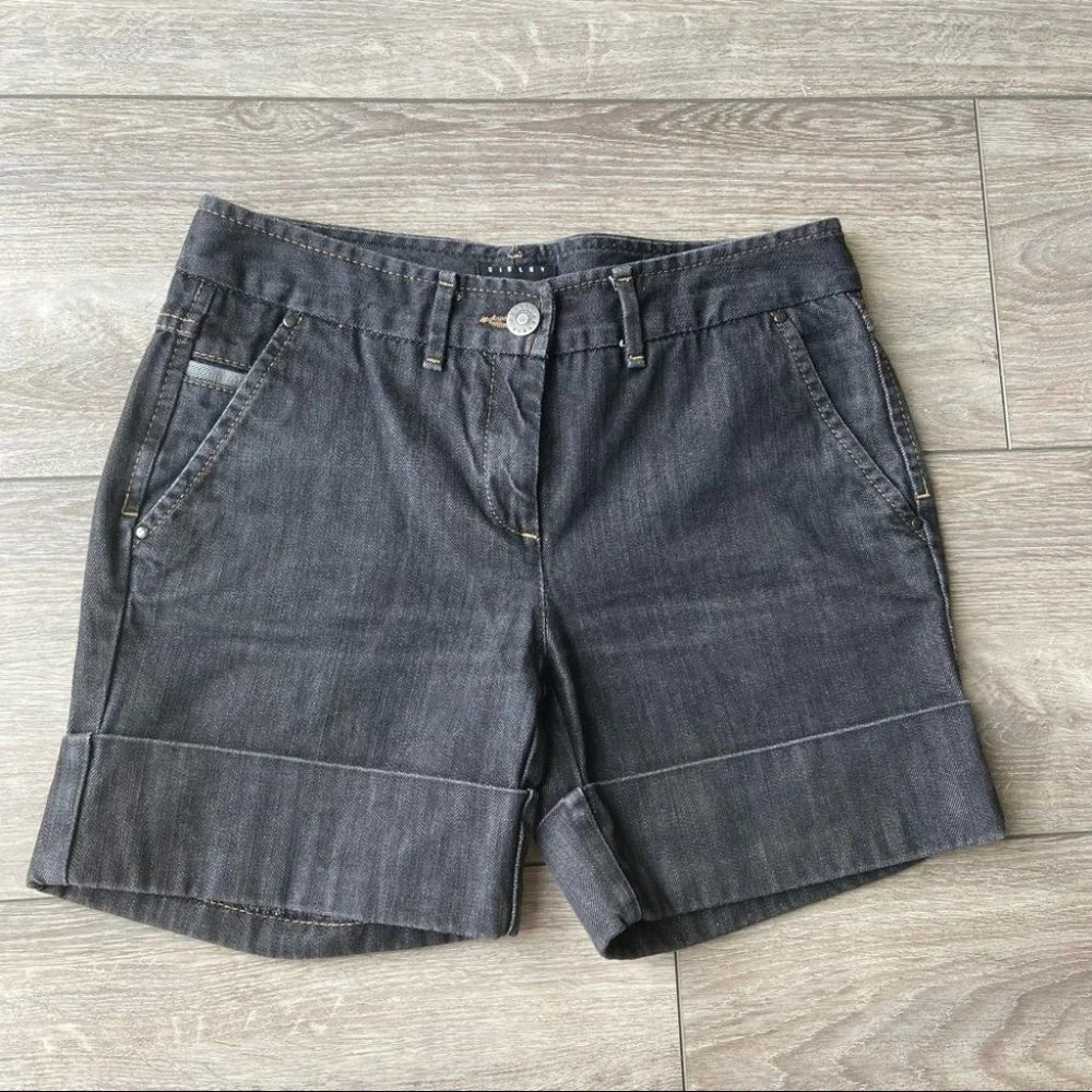 Sisley Black Washed Cuffed Jean Shorts 6”